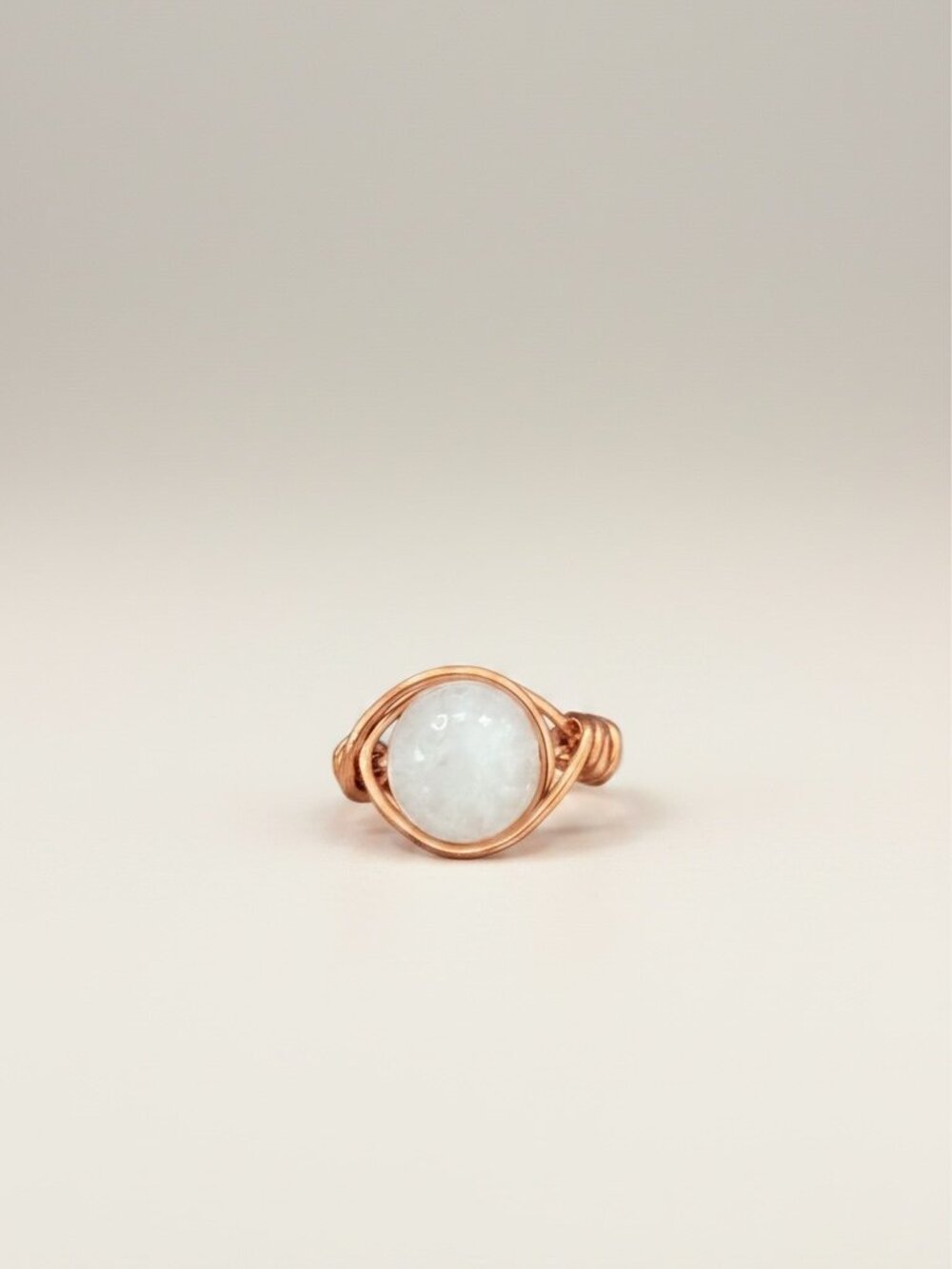 Rose Quartz Copper Wire Wrapped Ring | Handmade Boho Crystal Jewelry - Picture 2 of 3